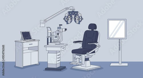 Eye Examination Equipment Illustration Depicting Modern Ophthalmological Diagnostic Tools and