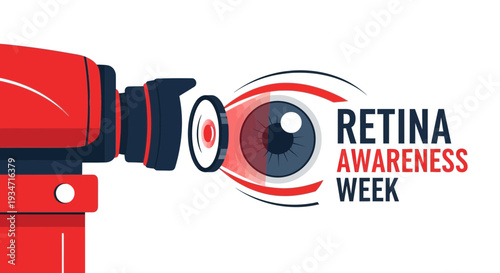 Eye Examination Illustration Showing Retina Awareness Week With Ophthalmological Tools