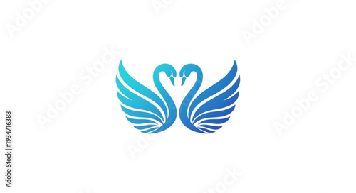 Two blue swans forming a heart shape with wings spread.