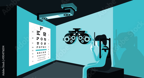 Eye Examination In Modern Clinic With Patient Undergoing A Vision Test