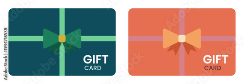 Elegant gift cards decorated with decorative bow ribbons in teal and orange