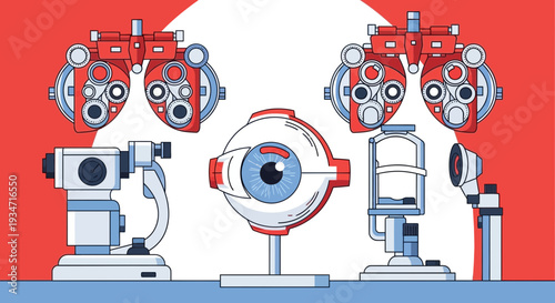 Eye Examination Instruments: Modern Vision Care and Eye Health Assessment Illustration