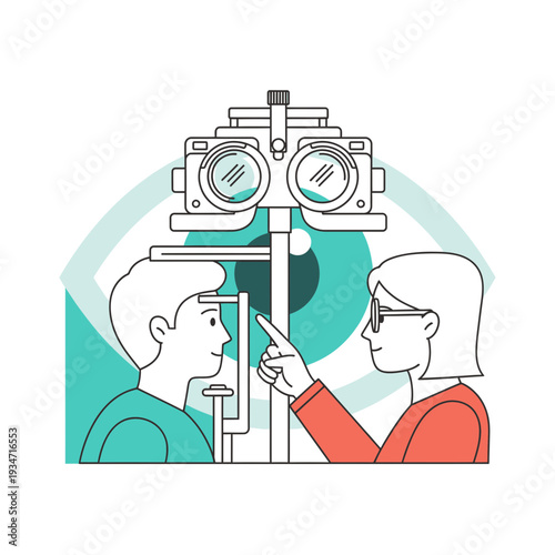 Eye Examination Illustration: A Detailed Depiction of a Vision Test and Ophthalmologist Care