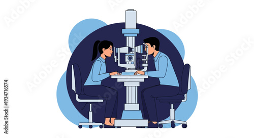Eye Examination Procedure: An Ophthalmologist Examining a Patient's Vision with an Instrument