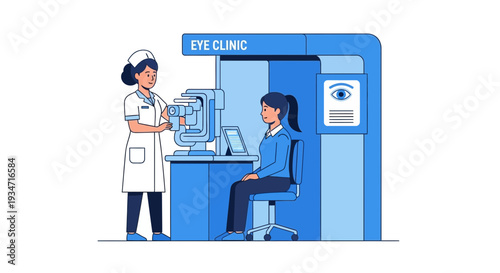 Eye Examination Procedure: A Doctor and Patient in a Modern Eye Clinic Environment