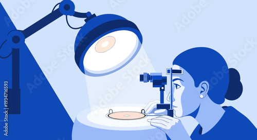 Eye Examination Procedure: Medical Illustration of a Woman Undergoing an Eye Checkup