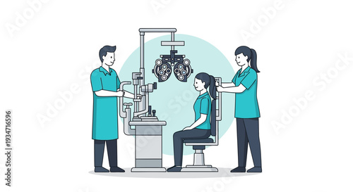 Eye Examination Illustration: A Visual Depiction of Vision Assessment and Medical Procedure
