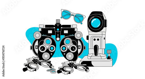 Eye Examination Tools And Eyeglasses Presented In Minimalist And Clean Vector Style