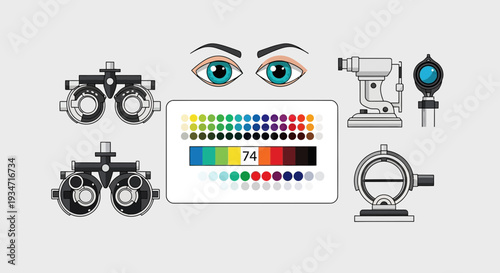 Eye Examination Tools and Eyesight Test in Simplified Graphical Style Illustration