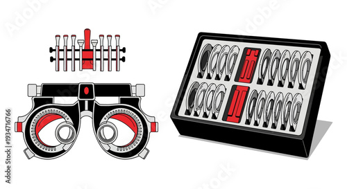 Eye Examination Tools Depiction: An Illustration of Medical Ophthalmology Devices