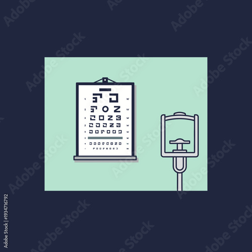 Eye Examination Visual Acuity Chart And Modern Ophthalmology Equipment, Healthcare