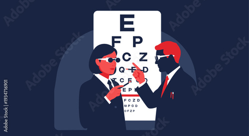 Eye Examination Visual Illustration With Doctor And Patient Testing Eye Chart