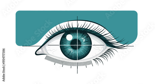 Eye Target Illustration with Blue Iris, Visual Accuracy, Focus and Precision Symbolism