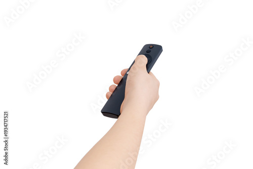 Tableau sur toile Hand holding wireless tv remote control transparent background used for controll