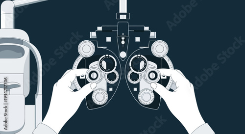 Eyesight Examination and Vision Checkup Using Medical Diagnostic Equipment Illustration