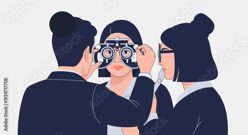 Eyesight Examination By Ophthalmologists: Vision Testing And Visual Clarity Illustration