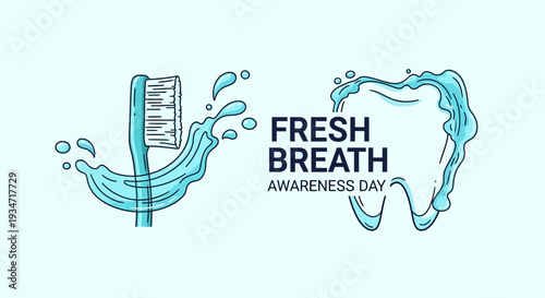 Fresh Breath Awareness Day Illustration Featuring a Toothbrush and a Tooth Element Design