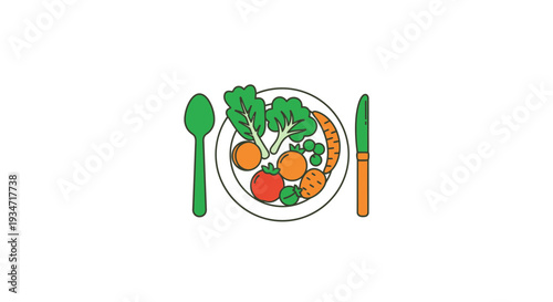 Fresh Healthy Vegan Meal Illustration Featuring Vegetables, Fruit, And Utensils