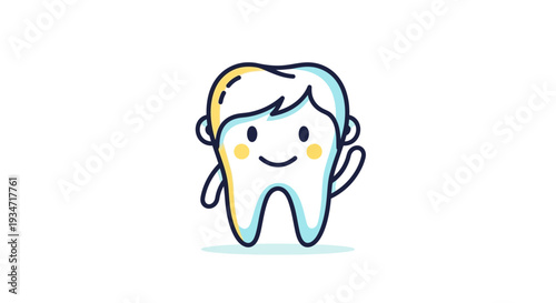 Friendly Cartoon Tooth Illustration Smiling and Waving with Optimistic Dental Health Theme