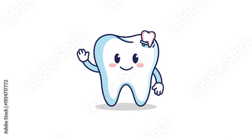 Friendly Cartoon Tooth: A Smiling Dental Health Mascot in Whimsical Illustration