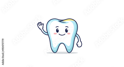 Friendly Cartoon Tooth Smiling and Waving Hello with a Healthy Oral Health Look