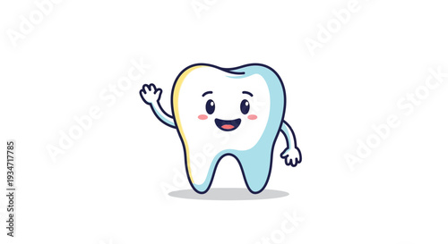 Friendly Cartoon Tooth: A Smiling, Waving Dental Health Mascot Illustration