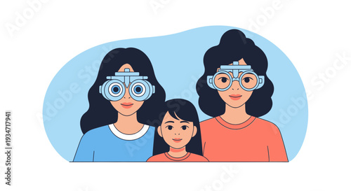 Family Undergoing Eye Exam: Vector Illustration of Vision Assessment and Eye Care