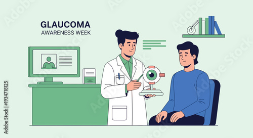 Glaucoma Awareness Illustration Of Doctor Examining Patient's Eye For Early Diagnosis