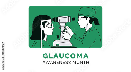 Glaucoma Awareness Month Illustration: Ophthalmologist Examining Patient's Eyes for Healthcare