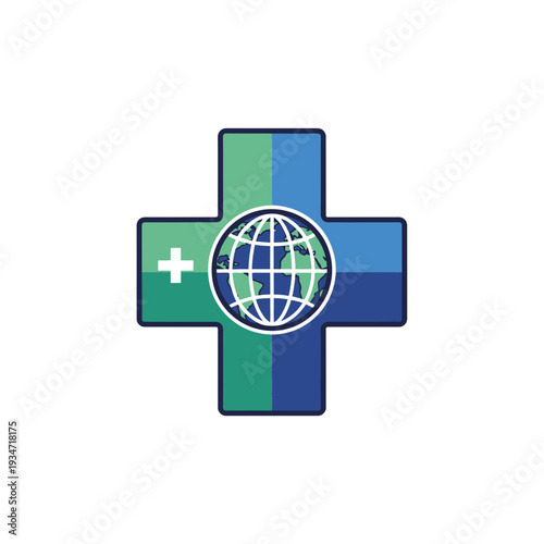 Global Healthcare Symbol: Merging World Health with Medical Aid and Worldwide Assistance