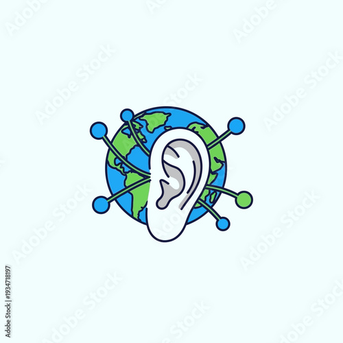 Global Listening And Information Networks Depicted Through An Ear And Globe Connection