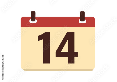 Calendar Page with Number 14, Date Illustration, Vector Graphics for Scheduling and Events