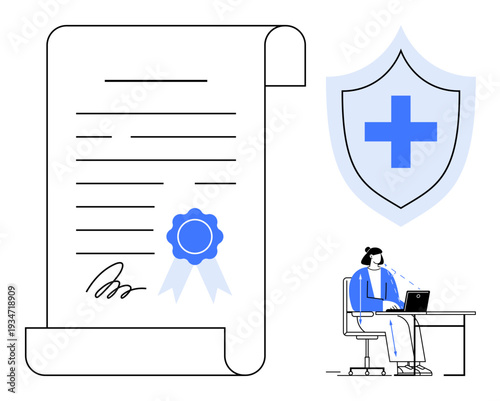 Digital security concept. Secure documentation, professional integrity, and safety are highlighted. Digital security ensures authenticated processes and protection. For business, law, education