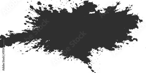 Black ink splat and grunge ink splat design vector featuring a floral silhouette pattern on a dirty paper texture background with a black paint spray border and an artistic stain illustration