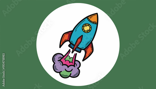 Rocket Launch Mobile App Icon Vector with Green Background for Startup Growth Business Success and New Year Promotion