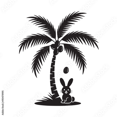 Easter day tropical scene with palm tree and easter bunny