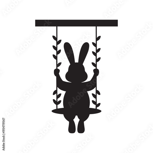 Easter day fun with silhouette of bunny on swing