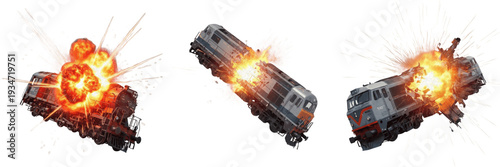 Photos Set and collection of diesel locomotives exploding and derailing with massive fi