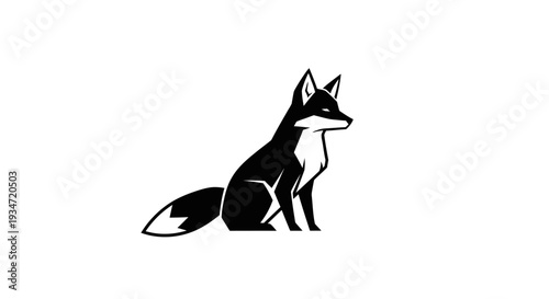 Black and white sitting fox animal.