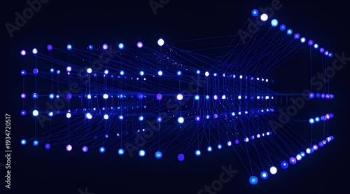 Abstract network of glowing blue spheres connected by thin lines on a dark background