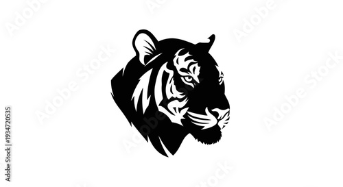 Black and white tiger head profile.