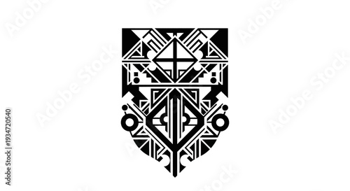 Black and white tribal shield symbol.