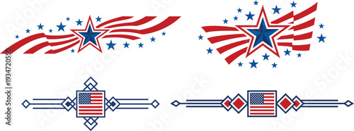 American patriotic star banner, flag border divider illustration