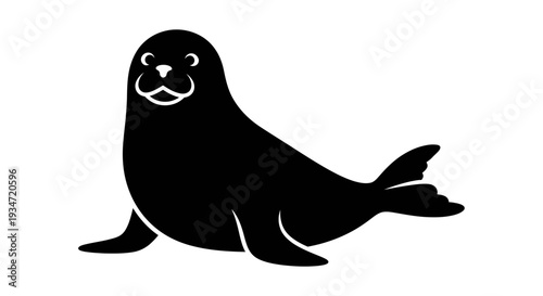 Black cartoon seal with smile.