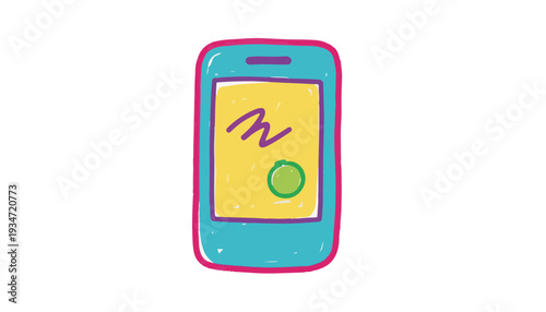 Hand-drawn style vector smartphone with app interface representing mobile banking and contactless payment for International Day of Banks