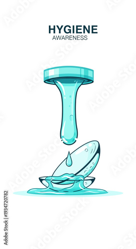 Graphic Depiction of Hygiene Awareness, Contact Lens Cleaning, and Fluid Dynamics Illustration