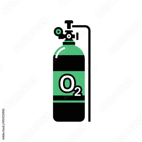 Graphic Illustration Depicting Oxygen Tank with Regulator and Pressure Gauge for Respiratory Support