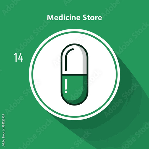 Graphic Illustration Depicting Medicine Store Icon With A Pill For Health And Wellness Concepts