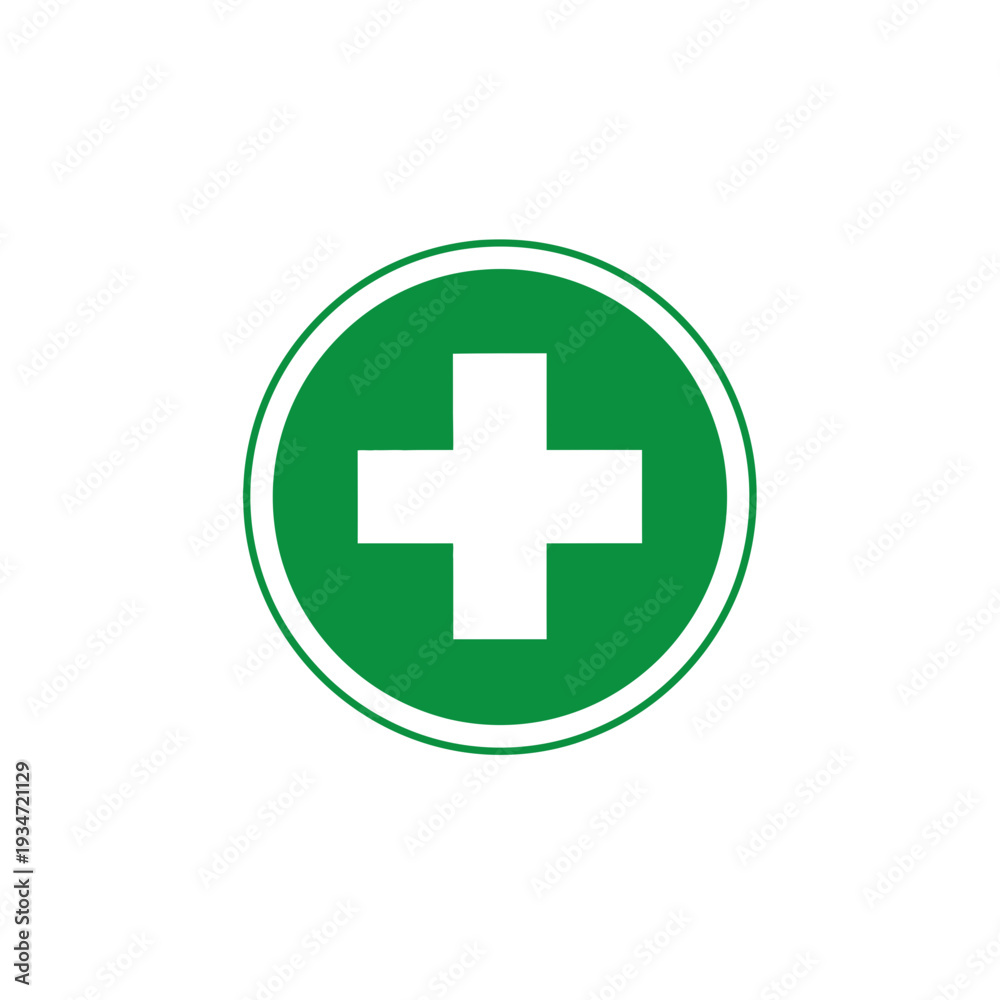 Obraz premium Graphic Representation of First Aid Symbol: A Vibrant Green Circular Sign for Healthcare Awareness