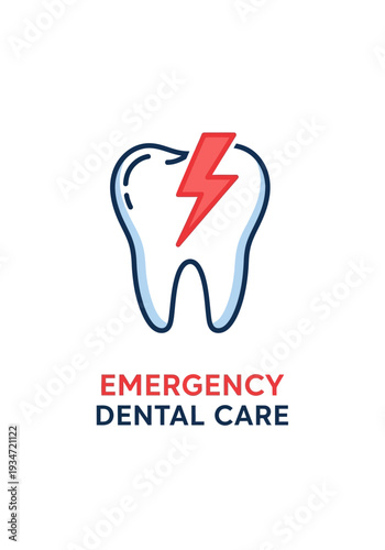 Graphic Representation of Emergency Dental Care Illustrating Tooth Problems and Lightning Symbol
